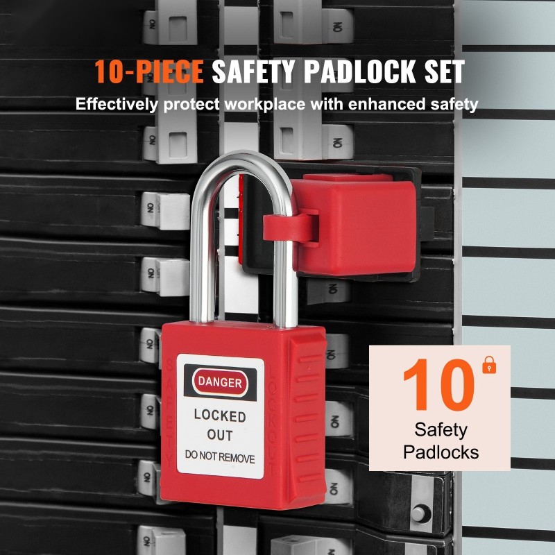 Turvalukkosetti 10 kpl punainen sähköä johtamaton termoplastinen runko