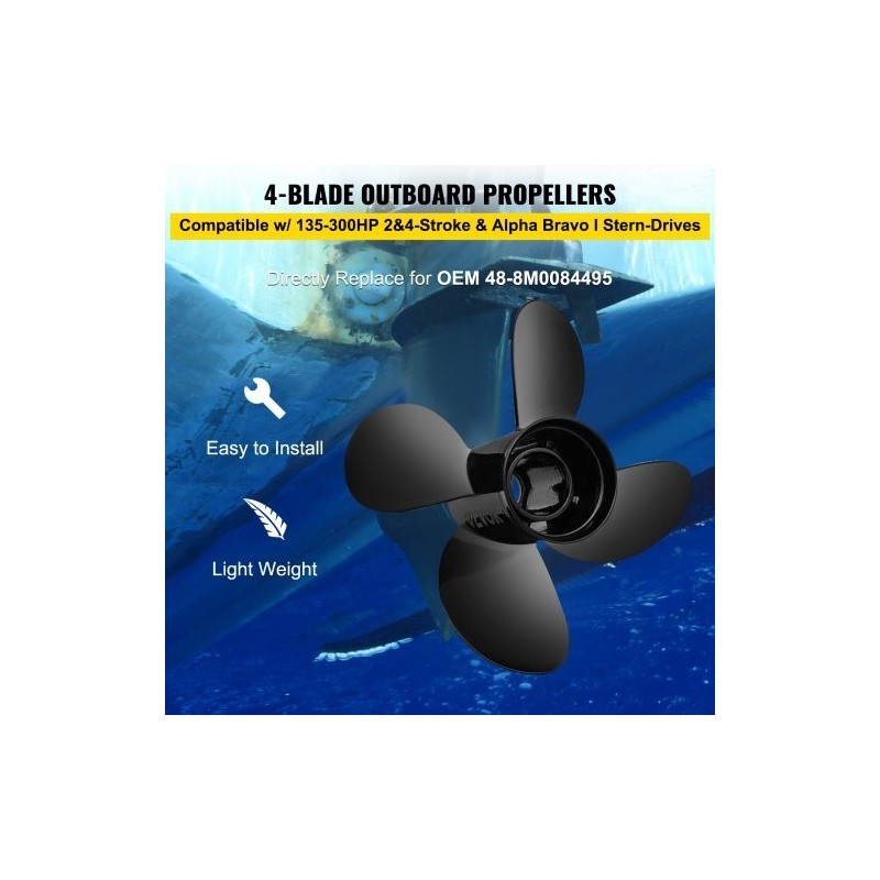 Perämoottorin alumiinipotkuri 4 lapaa 14 tuuman halkaisija 19 tuuman nousu 135–300 hv