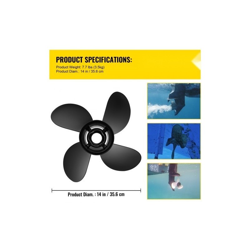 Perämoottorin alumiinipotkuri 4 lapaa 14 tuuman halkaisija 19 tuuman nousu 135–300 hv