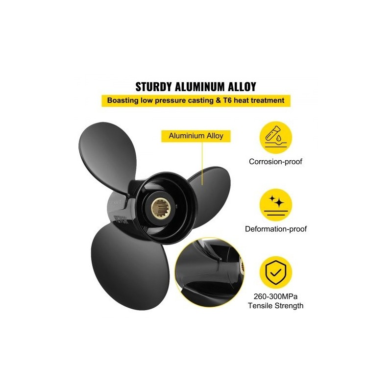 Perämoottorin potkuri alumiiniseos 3 lapaa 13,25 tuumaa 17 tuuman nousu 40-140HP 2-tahti