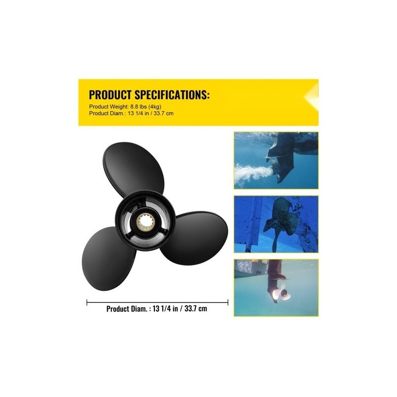 Perämoottorin potkuri alumiiniseos 3 lapaa 13,25 tuumaa 17 tuuman nousu 40-140HP 2-tahti