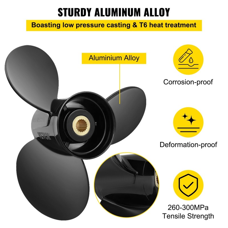 Perämoottorin alumiinipotkuri 3 lapaa halkaisija 36,2 cm nousu 21 19-hampainen oikeakätinen