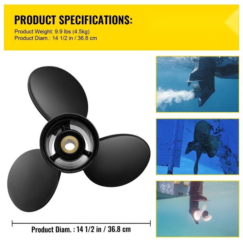 Perämoottorin alumiinipotkuri 3 lapaa 14,5 tuumaa 19 nousu 19 hammastusta oikeakätinen