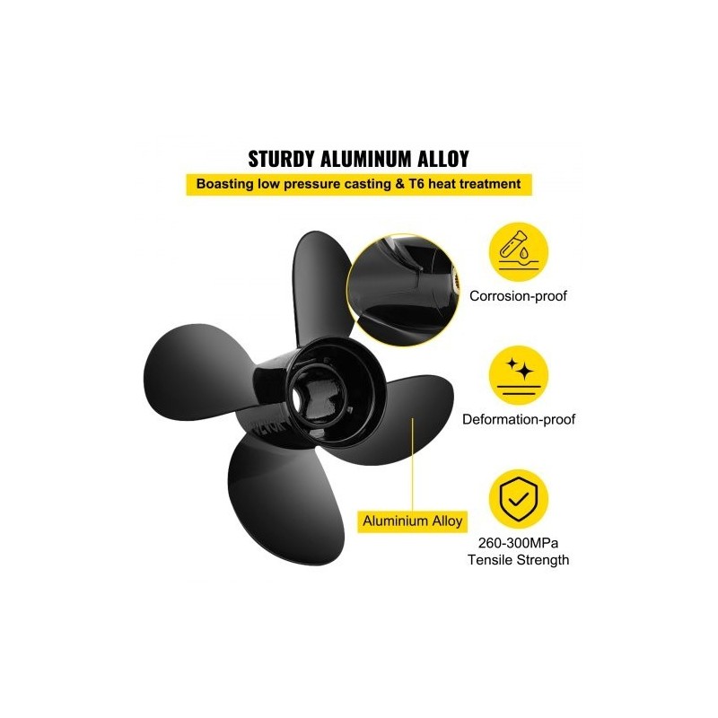 Perämoottorin alumiinipotkuri nelilapainen 10,3 tuumaa 13 tuuman nousu 13 urahammasta oikeakätinen