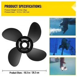 Perämoottorin alumiinipotkuri nelilapainen 10,3 tuumaa 13 tuuman nousu 13 urahammasta oikeakätinen