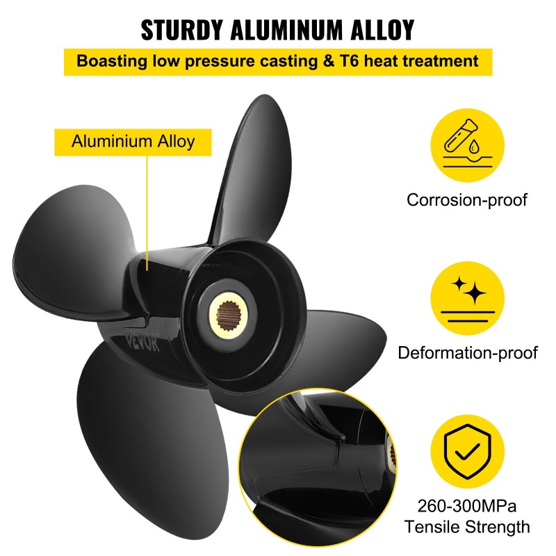 Perämoottorin potkuri alumiiniseos 4 lapaa 36,2 senttimetriä 19 tuuman nousu oikeakätinen