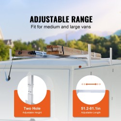 Pakettiauton kattoteline alumiiniseosinen 2 kpl säädettävä 1300–2060 mm 181 kg pora-asennus
