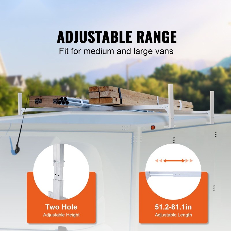 Pakettiauton kattoteline alumiiniseosinen 2 kpl säädettävä 1300–2060 mm 181 kg pora-asennus