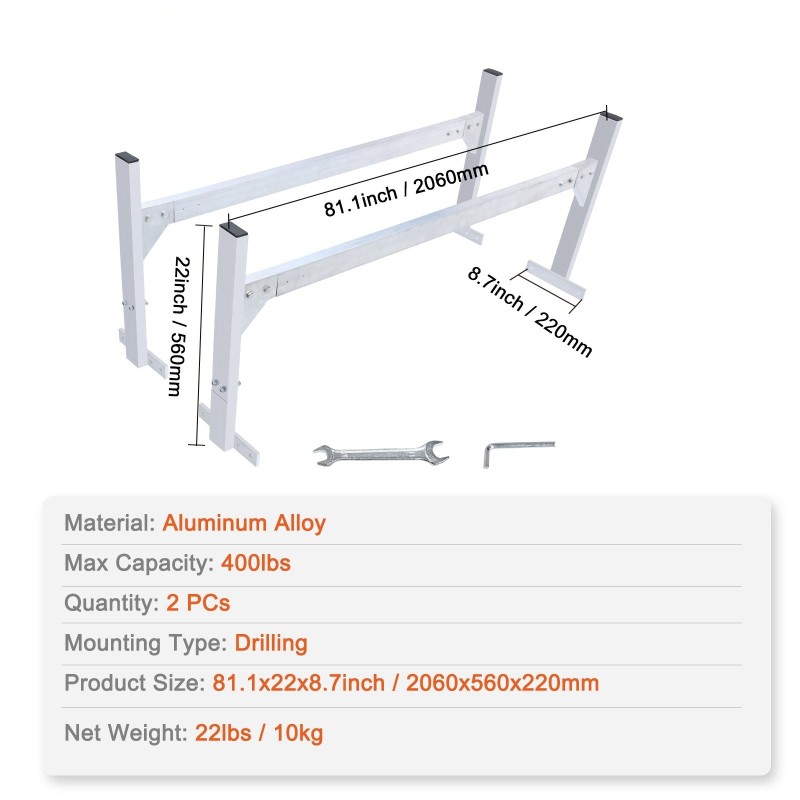 Pakettiauton kattoteline alumiiniseosinen 2 kpl säädettävä 1300–2060 mm 181 kg pora-asennus