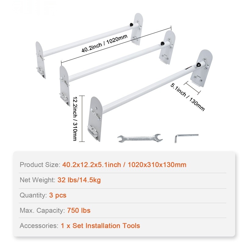 Sadevesikouruun asennettava pakettiauton galvanoitu seosteräs kattoteline 3 poikkipalkkia 1020–1900 mm 340 kg