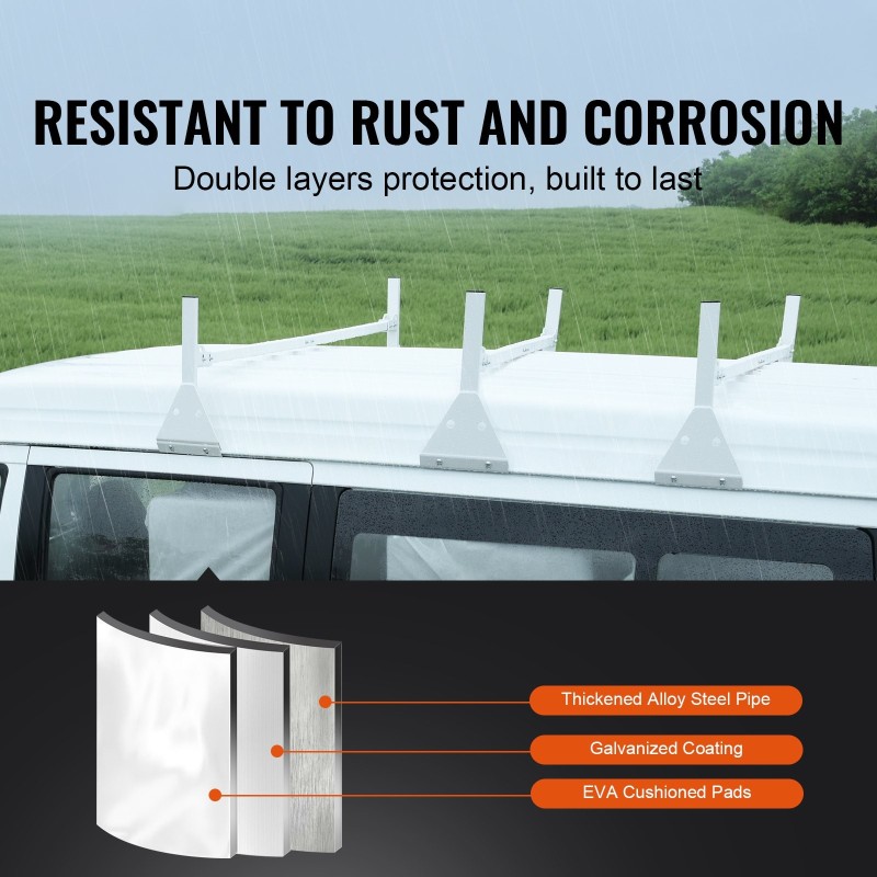 Galvanoitu teräs kattoteline täysikokoiselle pakettiautolle kolme poikkipalkkia sadevesikourukiinnitys kolmesataaneljäkymmenen