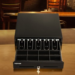 Kassalaatikko teräsrunko muovinen lokerikko viisi setelolokeroa kahdeksan kolikkolokeroa avainlukko