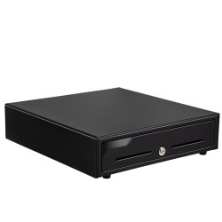 Kassalaatikko teräsrunko muovinen lokerikko viisi setelolokeroa kahdeksan kolikkolokeroa avainlukko