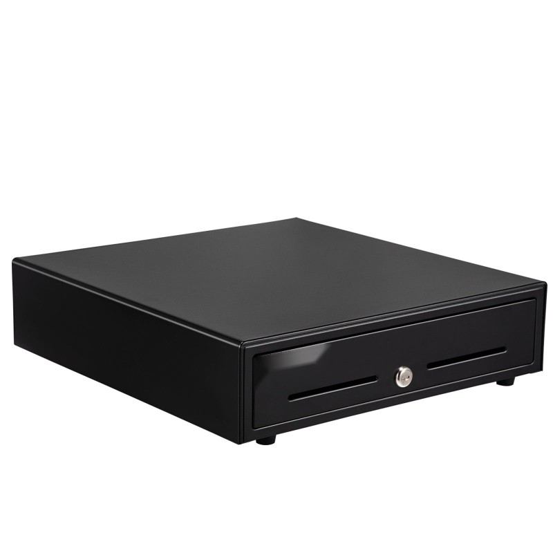 Kassalaatikko teräsrunko muovinen lokerikko viisi setelolokeroa kahdeksan kolikkolokeroa avainlukko