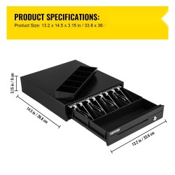 Kassalaatikko teräsrunko 33 cm 12 V 4 setelilokeroa 5 kolikkolokeroa avainlukolla