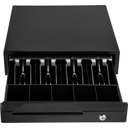 Kassalaatikko teräsrunko 33 cm 12 V 4 setelilokeroa 5 kolikkolokeroa avainlukolla