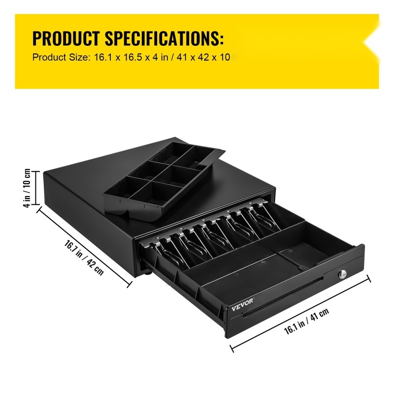 Kassalipas teräsrunko muovilokero kahdentoista voltin viisi setelilokeroa kuusi irrotettavaa kolikkolokeroa avainlukko