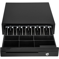 Kassalipas teräsrunko muovilokero kahdentoista voltin viisi setelilokeroa kuusi irrotettavaa kolikkolokeroa avainlukko