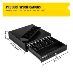 Kassalaatikko teräsrunko ABS lokerot 4 setelilokeroa 5 kolikkolokeroa 33 x 34,3 x 9 cm