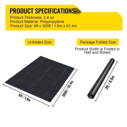 Rikkaruohokangas kudotusta polypropeenista rullalla 182,9 x 9144 cm 68 g/m²