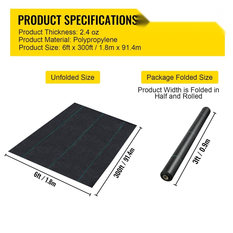Rikkaruohokangas kudotusta polypropeenista rullalla 182,9 x 9144 cm 68 g/m²