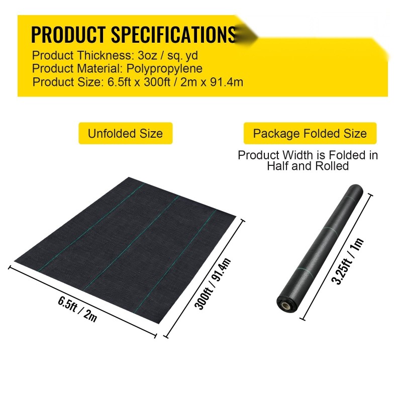 Rikkaruohokangas kudottu polypropeeni 6,5 x 300 jalkaa musta