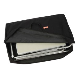 Taitettava retkikeittiöpöytä alumiini ja rautarunkoinen MDF levyinen yhden kaapin kolmelta sivulta tuulensuojalla