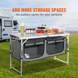 Taittuva retkikeittiöpöytä alumiinirunko MDF työtaso säädettävä korkeus kantolaukulla kevyt