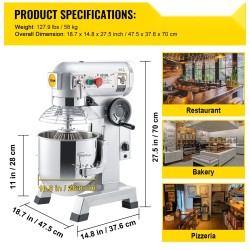 Ammattikäyttöön yleiskone 15Qt ruostumaton kulho 500W 3 säädettävää nopeutta