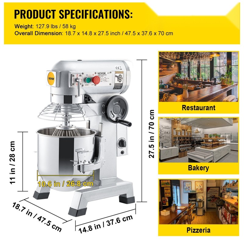 Ammattikäyttöön yleiskone 15Qt ruostumaton kulho 500W 3 säädettävää nopeutta