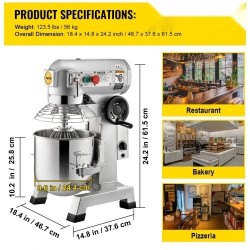 Yleiskone 10Qt 304-ruostumaton teräskulho 450W 3 nopeutta ajastin