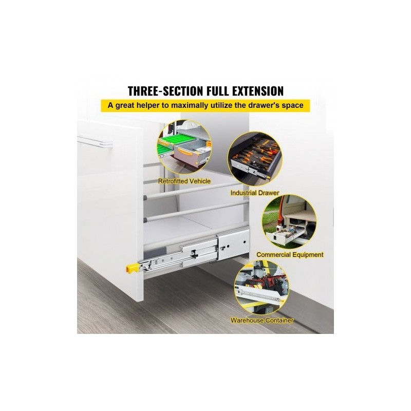 Laatikkokiskot kylmävalssattu sinkitty teräs 91,4cm 3-osaiset täysi ulosveto 227kg pari lukituksella