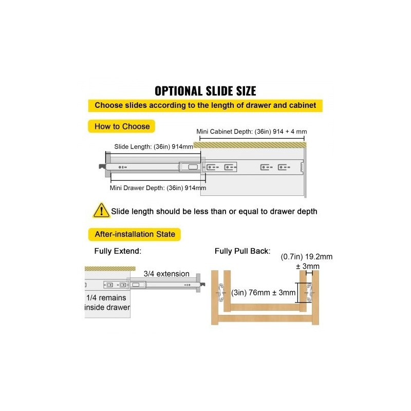 Laatikkokiskot kylmävalssattu sinkitty teräs 91,4cm 3-osaiset täysi ulosveto 227kg pari lukituksella