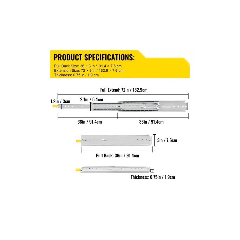 Laatikkokiskot kylmävalssattu sinkitty teräs 91,4cm 3-osaiset täysi ulosveto 227kg pari lukituksella