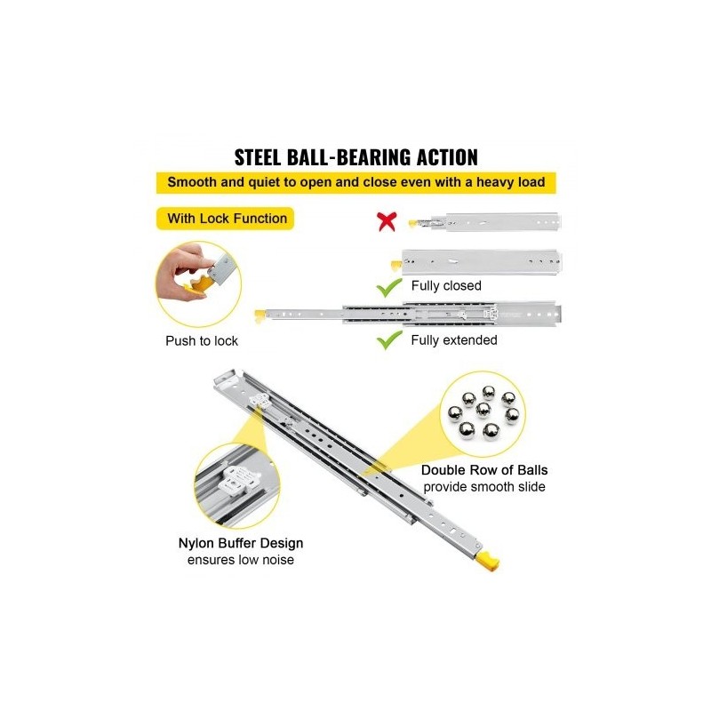 Teräksiset laatikkokiskot 121,9 cm 2 kpl 227 kg kolmiosainen täysulosveto