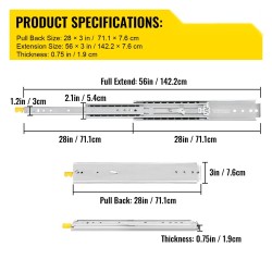 Teleskooppikiskot kylmävalssattua terästä 71,1 cm 2 kpl kolmiosainen täysilaajennus lukolla