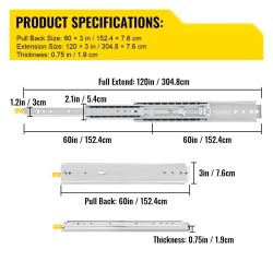 Laatikkokiskot 152,4 cm 2 kpl kylmävalssattu sinkitty teräs 227 kg kolmiosaiset lukituksella