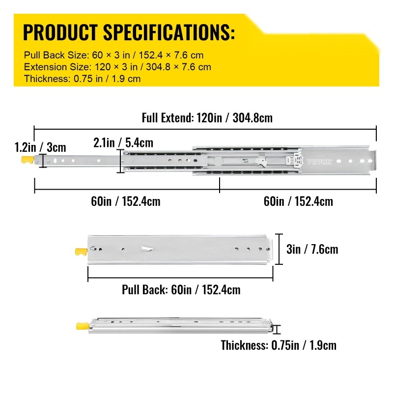 Laatikkokiskot 152,4 cm 2 kpl kylmävalssattu sinkitty teräs 227 kg kolmiosaiset lukituksella