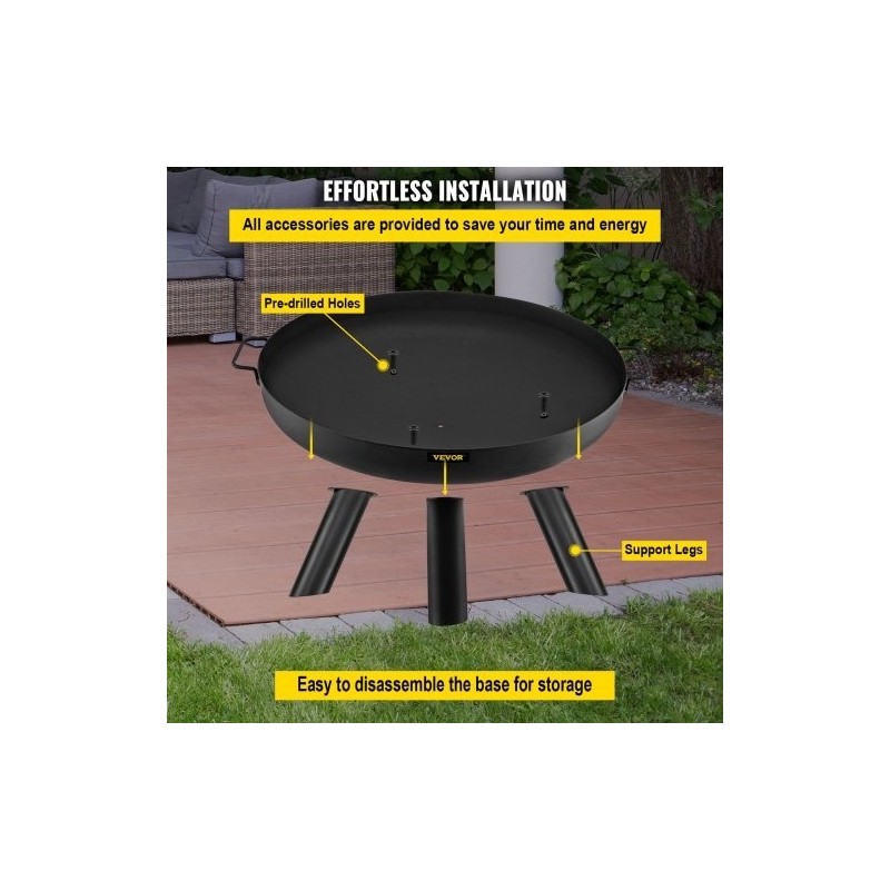 Tulipesäkulho musta maalattu hiiliteräs 77 cm halkaisija 15 cm syvä kantokahvoilla