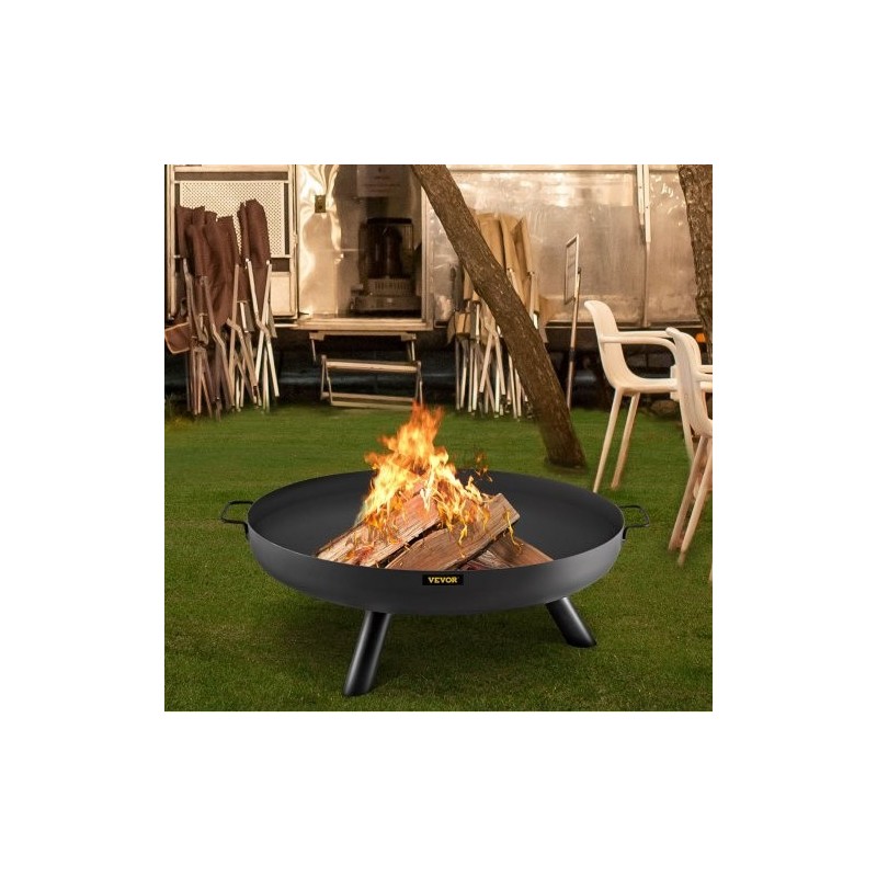 Tulipesäkulho musta maalattu hiiliteräs 77 cm halkaisija 15 cm syvä kantokahvoilla