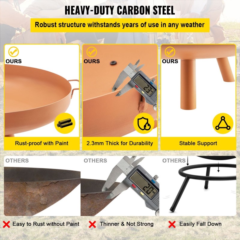 Tulipesäkulho maalattua hiiliterästä 77 cm halkaisija 15 cm syvyys kantokahvoilla vedenpoistoaukolla