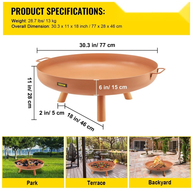 Tulipesäkulho maalattua hiiliterästä 77 cm halkaisija 15 cm syvyys kantokahvoilla vedenpoistoaukolla