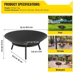 Tulikulho mustaksi maalattu hiiliteräs 55,5 cm halkaisija 12 cm syvä ulkokäyttöön