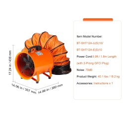 Poistoilmapuhallin teräsrunkoinen 304,8 mm ilmavirta 2574 CFM 367 W 10 m kanava