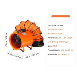 Siirrettävä teräsrunkoinen teollisuuspoistopuhallin 304,8 mm 5 m kanavalla 367 W teho