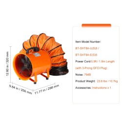 Sylinterimäinen siirrettävä poistoilmapuhallin 203,2mm 145W 1020CFM 5m poistokanava teräsrakenne