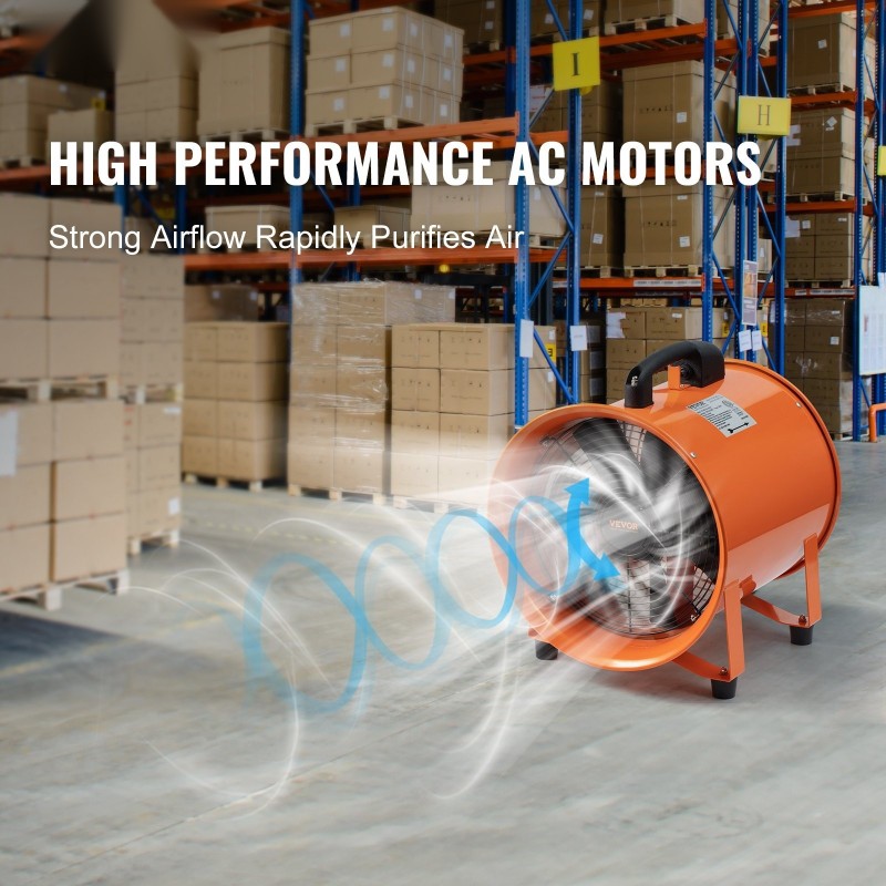 Siirrettävä sylinteripuhallin teräsrunko 203 mm 145 W 10 m kanavalla työmaille