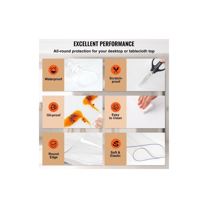 Läpinäkyvä PVC-muovinen pöydänsuoja 183 x 117 cm 1,5 mm paksu ruokapöydälle