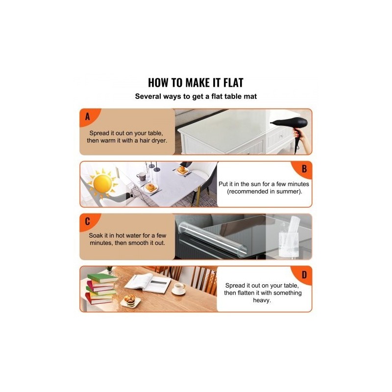 Läpinäkyvä PVC-muovinen pöydänsuoja 183 x 117 cm 1,5 mm paksu ruokapöydälle