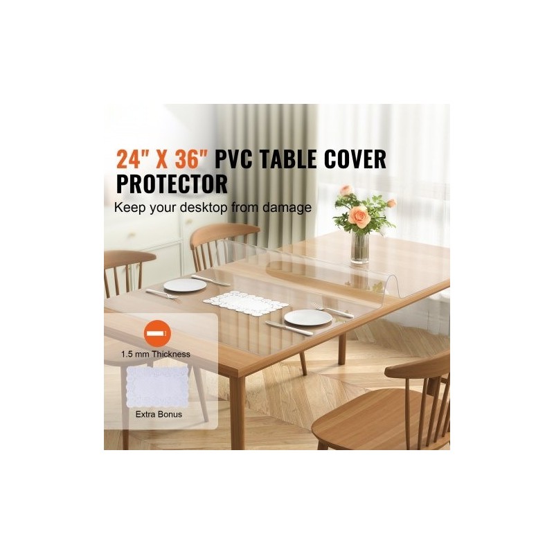 PVC-pöydänsuoja läpinäkyvä 613 x 922 mm 1,5 mm paksu ruokapöydälle